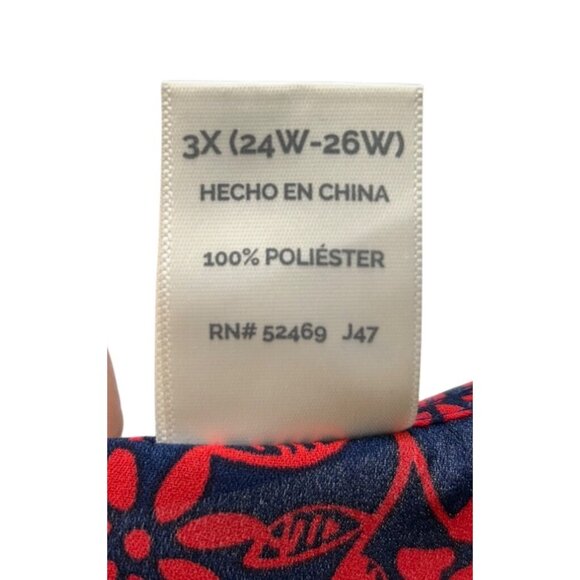 Terra & Sky Womens Plus Size 3X Rose Sleeveless Blouse Red/Navy 100% Poly 24-26W - Picture 6 of 8
